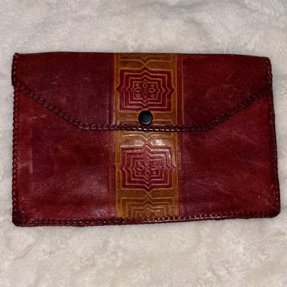 Leather Envelope Clutch Wallet - Burgundy